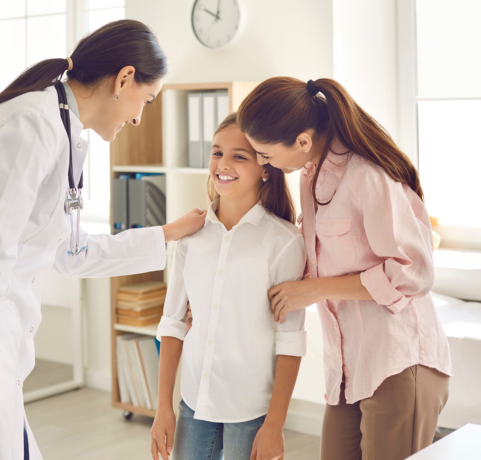 Confident mother and child with care provider