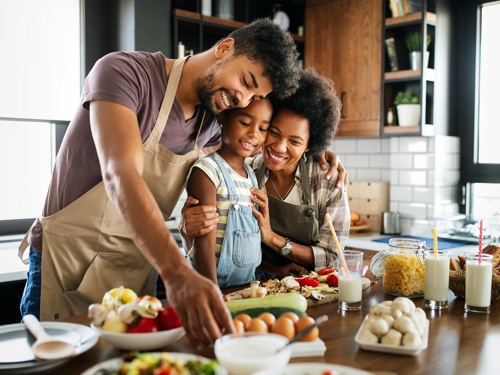 Family preparing food together
